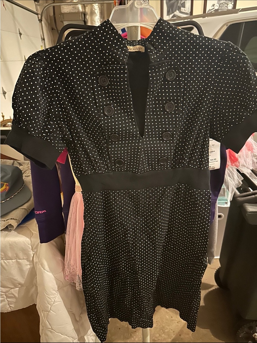 BeBop Black Mini Dress with White Polka Dots